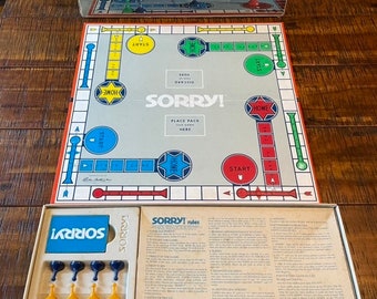 Vintage 1972 Sorry game, board shows age but has all pieces and is in good shape - box is torn on some of the edges