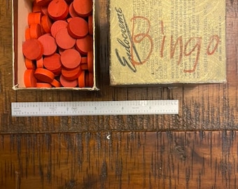 Vintage 1930’s Bingo chips, 85 original wooden red markers - in great shape!