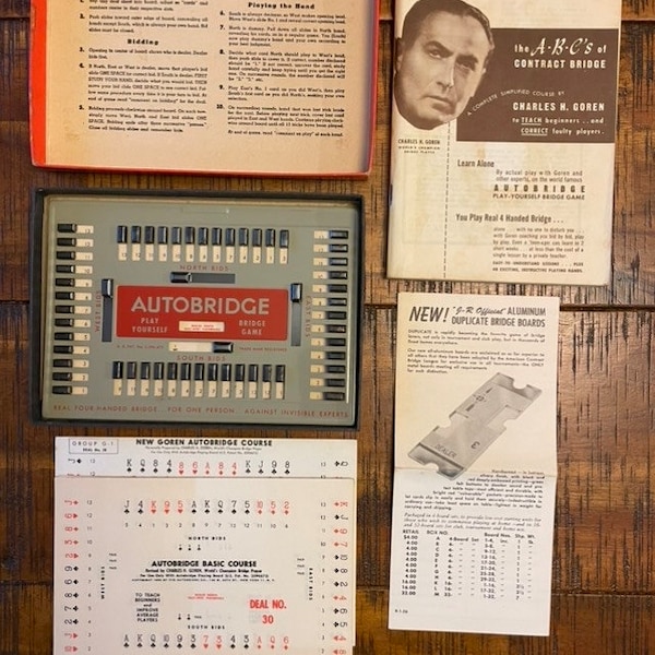 Vintage 1950 Autobridge Real Four Handed Bridge for one  card game, with original instruction book – in fantastic shape!