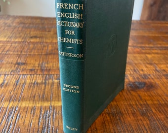 Vintage 1954 French English Dictionary for Chemists, 2nd edition – used with a name written on the inside front cover and edge of pages