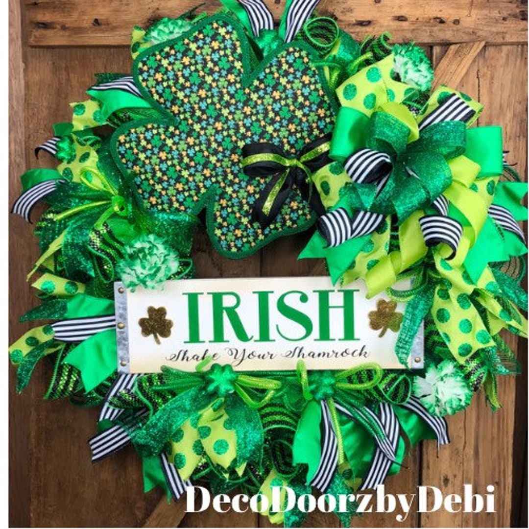 St Patricks Day Wreath Irish Wreath Green Mesh Wreath Etsy