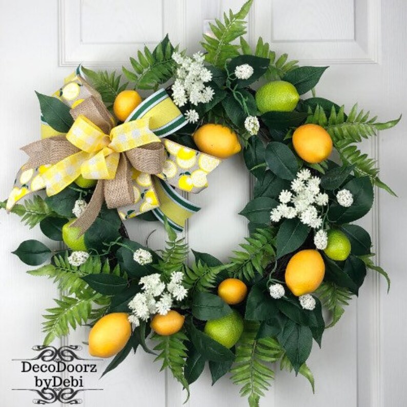 Lemon Floral Wreath Grapevine Lemon Wreath Etsy