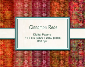 5 Designs Sparkling Cinnamon Reds Patterns Instant Download Digital For Artwork, Collage, Journals, Scrapbooking, Paper Crafting