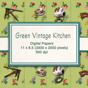 5 Designs Vintage Kitchen Fun Flower Print Instant Download Digital Sheet For Artwork, Collage, Journals, Scrapbooking, Paper Crafting