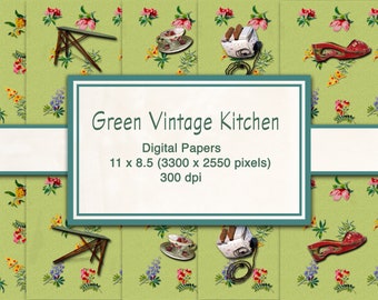 5 Designs Vintage Kitchen Fun Flower Print Instant Download Digital Sheet For Artwork, Collage, Journals, Scrapbooking, Paper Crafting
