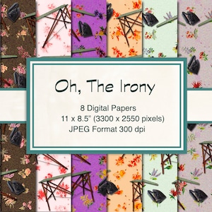Oh, The Irony Digital Pattern Instant Download Vintage Kitchen Iron And Ironing Board Art