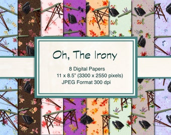 Oh, The Irony Digital Pattern Instant Download Vintage Kitchen Iron And Ironing Board Art