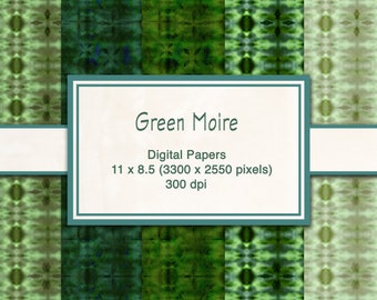 Green Patterned Digital Paper, Instant Download Digital For Artwork, Collage, Journals, Scrapbooking, Paper Crafting