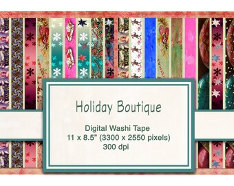 Holiday Digital Washi Tape, Christmas Download Digital For Artwork, Collage, Journals, Scrapbooking, Party Favors, Paper Crafting