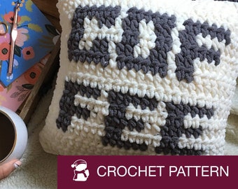 Coffee Pillow Crochet PATTERN - Stitchigan - 14x14