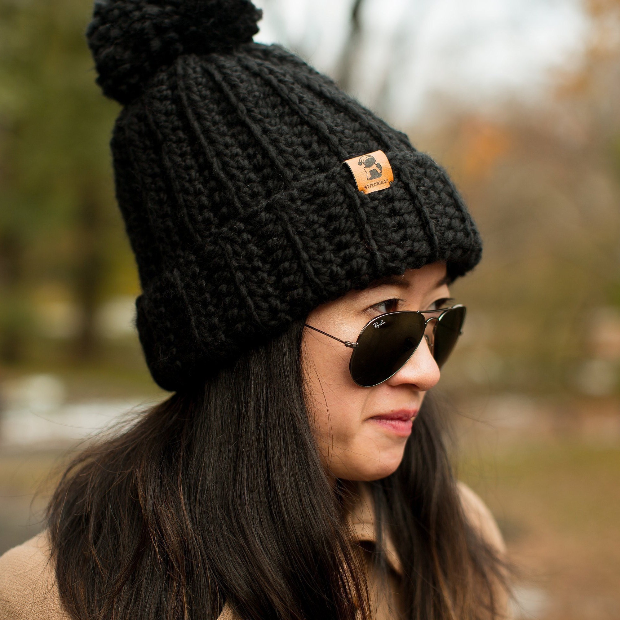 Marquette Beanie Slouchy Winter Hat Black Handmade Etsy UK