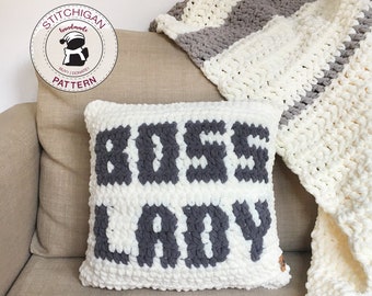 The Boss Lady Pillow Crochet PATTERN - Stitchigan Pillow Pattern - home decor DIY gift - housewarming DIY gift