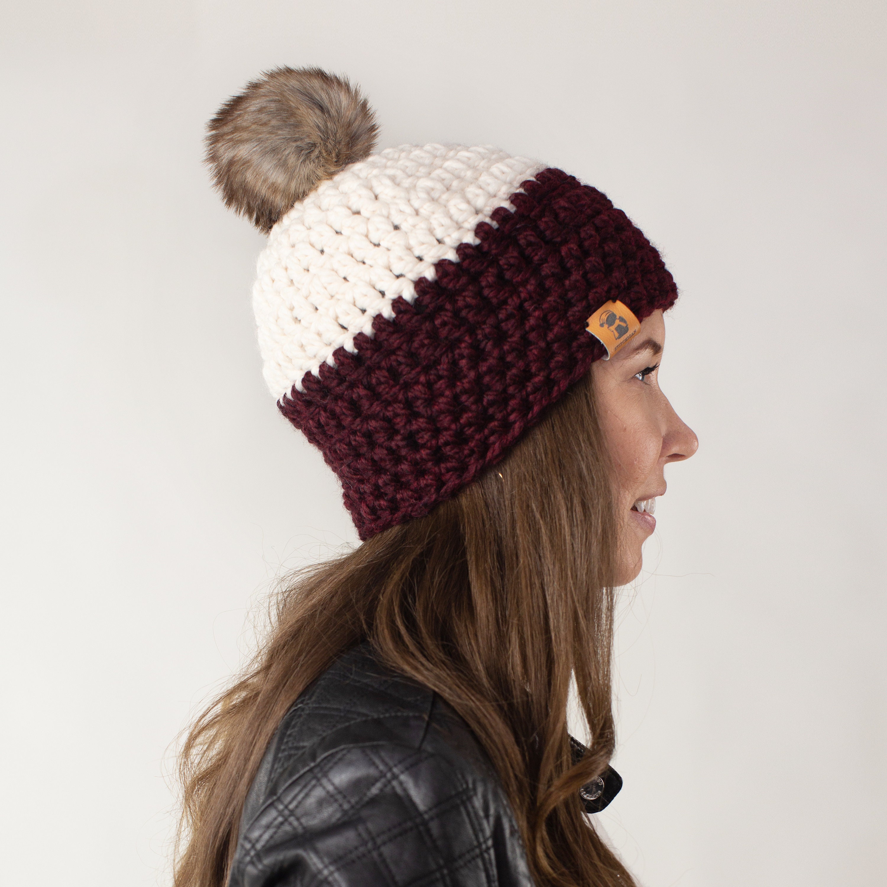 Sugarloaf Beanie Cream & Maroon Handmade Crocheted Hat Etsy UK