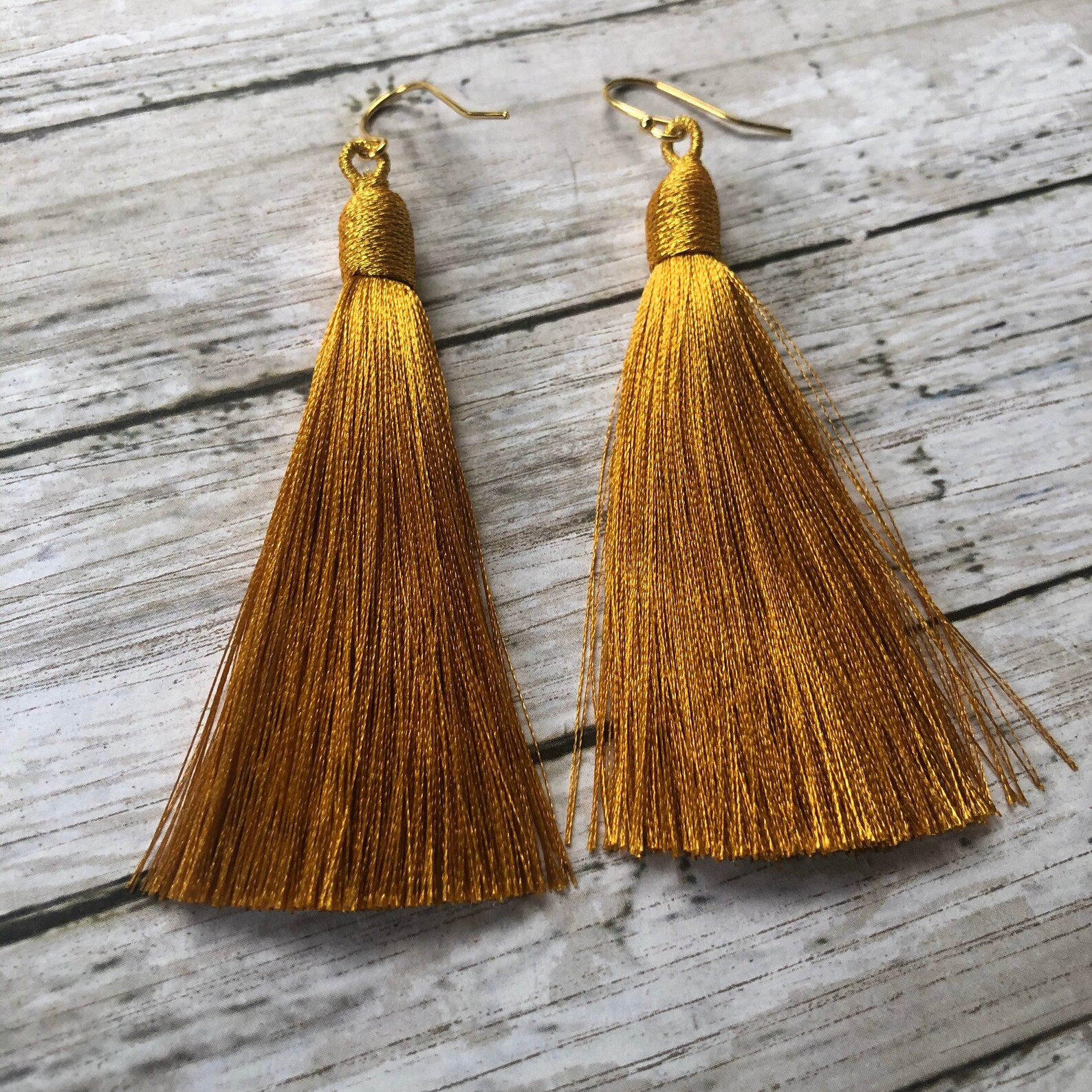 Mustard tassel earrings gold fringe earrings Etsy
