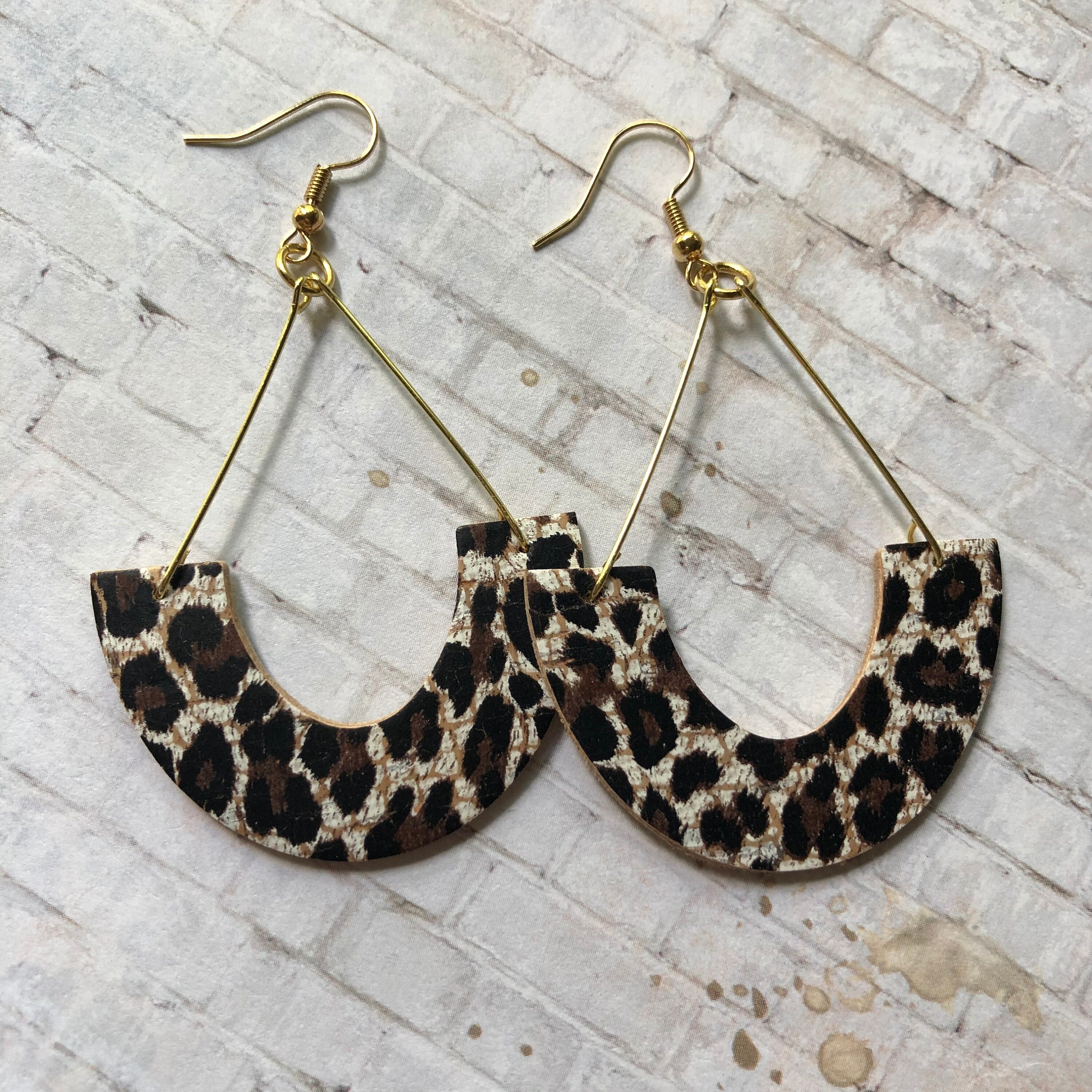 Leopard cork half oval hoops leather backed cork hoop Etsy
