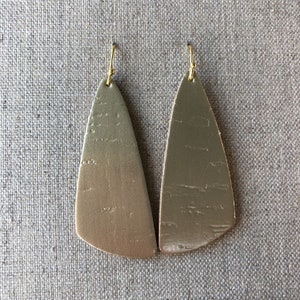 Champagne cork tapered bar earrings, leather backed cork earrings