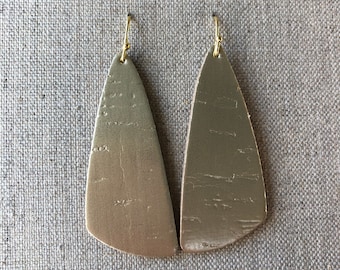 Champagne cork tapered bar earrings, leather backed cork earrings