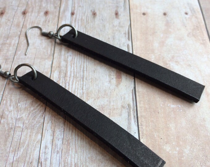 Joanna Gaines Inspired Leather Earrings 3/8 Wide Black Etsy