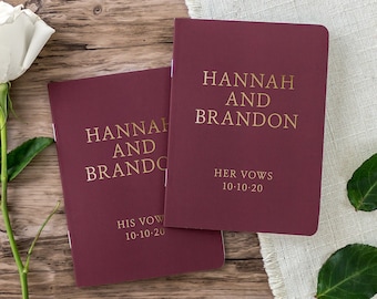 Vow Booklets, His & Her Vow Books, Personalized Gold Foil Vow Booklets for Bride and Groom, Set of 2 Vow Books, Colors Available
