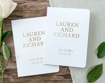 Real Foil Wedding Vow Book, Wedding Vow Book Set, Bride and Groom Vows, Personalized Vow Booklet with White and Gold Foil, Colors Available