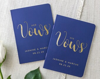 Wedding Vow Books Gold Foil Press on Navy Blue Vow Booklet, His & Her Wedding Vow Books, Personalized Vows, Colors Available