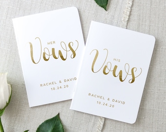 Personalized Vow Book, Wedding Vow Books, Set of 2 Bride Groom Vow Books, Gold Foil Booklet, Colors Available