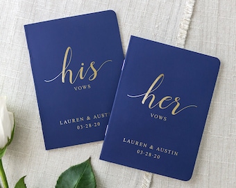 Wedding Vow Books, Navy Gold Foil Bride Groom Vow Books, Set of His and Her Vows, Personalized Vow Books Set