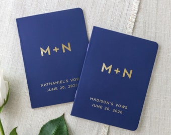 Wedding Vow Books, Marriage Vows, Personalized Navy Gold Wedding Vow Books, Calligraphy Vow Books, His Her Wedding Foil Set of 2 Books