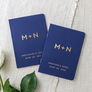 Wedding Vow Books, Marriage Vows, Personalized Navy Gold Wedding Vow Books, Calligraphy Vow Books, His Her Wedding Foil Set of 2 Books