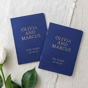 Modern Wedding Vow Books Set of 2 Personalized Wedding Vow Booklets for Bride and Groom Vows, Navy Wedding, Colors Available