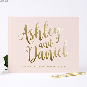 Blush Pink Wedding Guest Book, Custom Wedding Guestbook, Gold Silver Rose Gold Foil Options, Fairytale Romantic Wedding Sign In Book