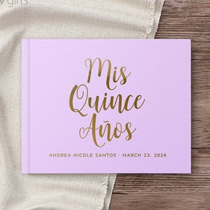 Quinceanera Guest Book Custom Mis Quince Gift Ideas for Quinceanera Party, Sweet 15 Photo Album, Purple & Gold Foil