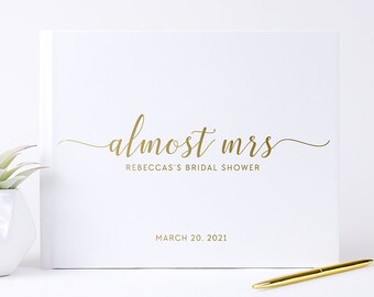 Bridal Shower Guest Book Sign-in book for Future Bride Miss to Mrs Custom Guest Book, Personalized White Gold Foil Album