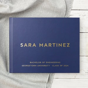 Graduation Guest Book for Graduating College Student, Graduation Party Signature Book Photo Album Advice Well Wishes, Navy Blue Gold Foil