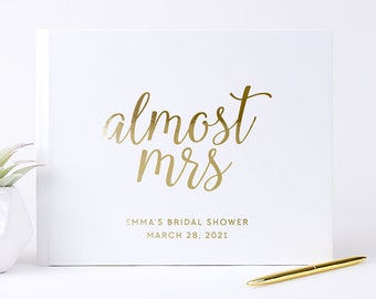 Bridal Shower Guest Book From Miss to Mrs Gift for Future Bride, White Wedding Gold Foil Letters to Bride Personalized Album Keepsake