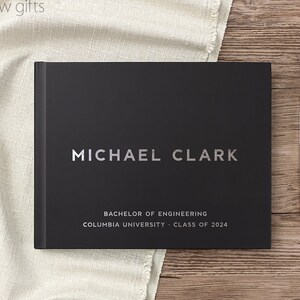Graduation Guest Book Custom College Graduation Party Photo Album, Signature Well Wishes Book for Graduating Class, Black Silver Foil