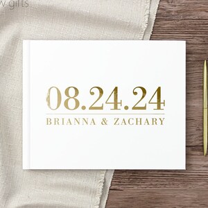 Wedding Guest Book, Personalized Wedding Book with Minimalist Design, Hardcover Photo Book Wedding Album, White Gold Foil