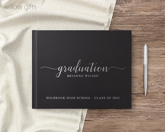 Graduation Guest Book Custom High School Graduation Party Photo Signature Book for Graduating Class Friends, Black with Foil