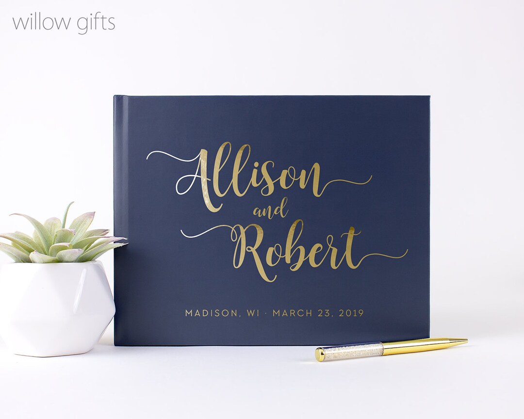 Navy and Gold Wedding Guest Book Wedding Guestbook, Custom Wedding Sign ...