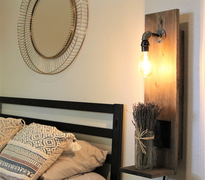 Rustic Floating Night Stand w/ light Etsy