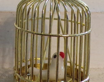 Dolls House Miniature 1:12 Scale Pet Accessory Bird in Brass Cage Birdcage