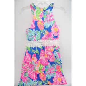 Lilly Pulitzer Women's Size 6 Halter Mini Floral Print Dress White Lace Trim image 4