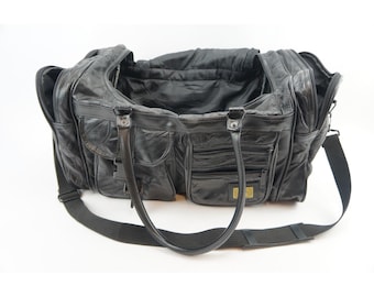 GC Pioneer Express Black Patchwork Leather Duffel Bag Travel Weekender Carry On