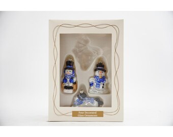 Juego de 3 adornos de cristal de muñeco de nieve en caja Target 2001 Vintage Holiday Decor