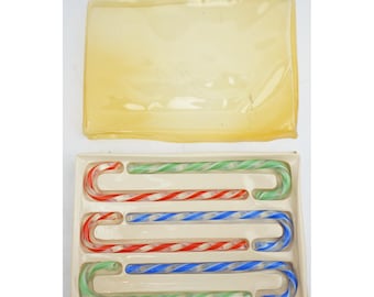 PENCO IND 8046 Set of 6 Swirl Glass Candy Canes Red Blue Green Christmas Decor