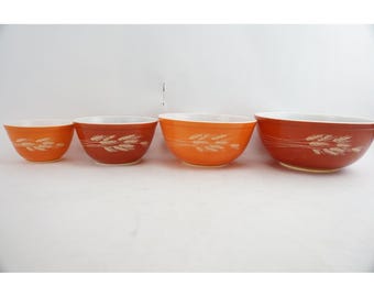 Pyrex Nesting Mixing Bowl Set Autumn Harvest Wheat Rust 401 402 403 404 Good