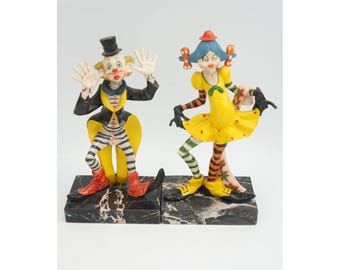 Fontanini Depose Italy Clown Figurines Set of 2 Carrara Marble Base Hand Painted