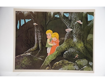 Póster de arte de Hansel y Gretel de Cooper Films, 12.5x10 pulgadas, vintage de 1971.