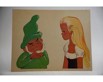 Tarjeta artística de Rumpelstiltskin de Cooper Films, 1970, póster vintage de 12,5 x 10 pulgadas. Ilustración.