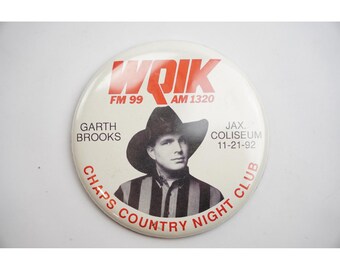 Garth Brooks Pinback Button WQIK 1992 Jax Coliseum Chaps Country Night Club